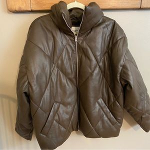 Ambercrombie & Fitch-Vegan Leather Puffer -Large-Brown Vegan Leather